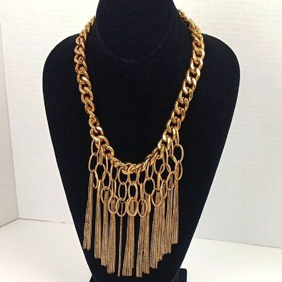 Elegant Women Chunky Gold Chain Fringe Necklace - Picture 1 of 5